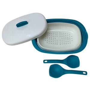 Tupperware Microwave Serving Dish Oval Casserole w/ Steam Basket And Spoons